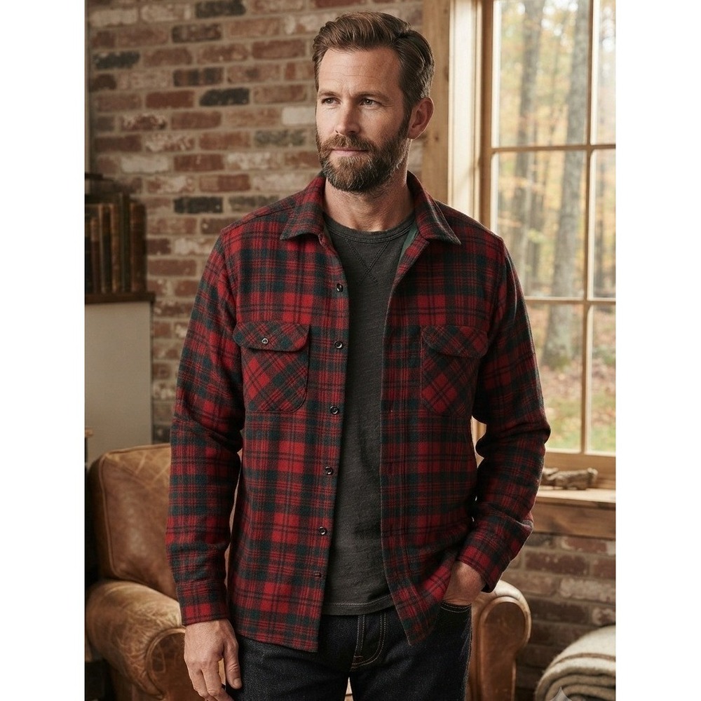 Vintage Pendleton Wool Plaid Flannel Shirt Jacket Men's Medium Red Green 50s 60s